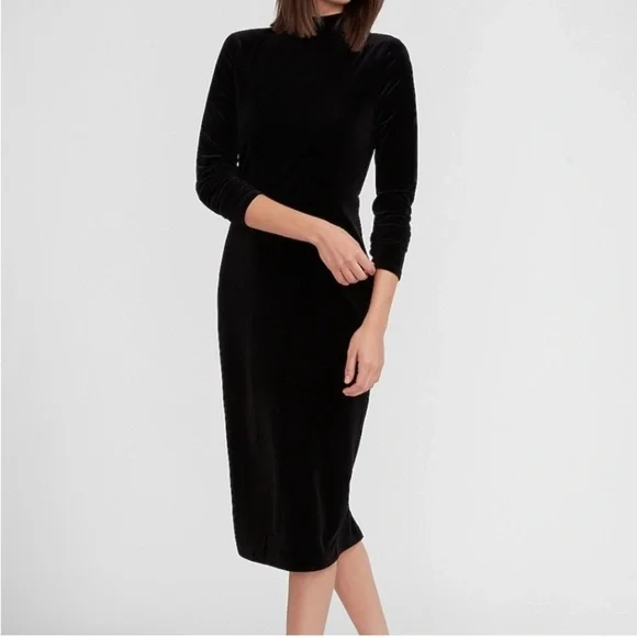 Express Velvet Mock Neck Midi Dress